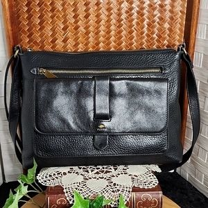 👉FOSSIL "KINLEY" BLACK LEATHER CROSSBODY BAG